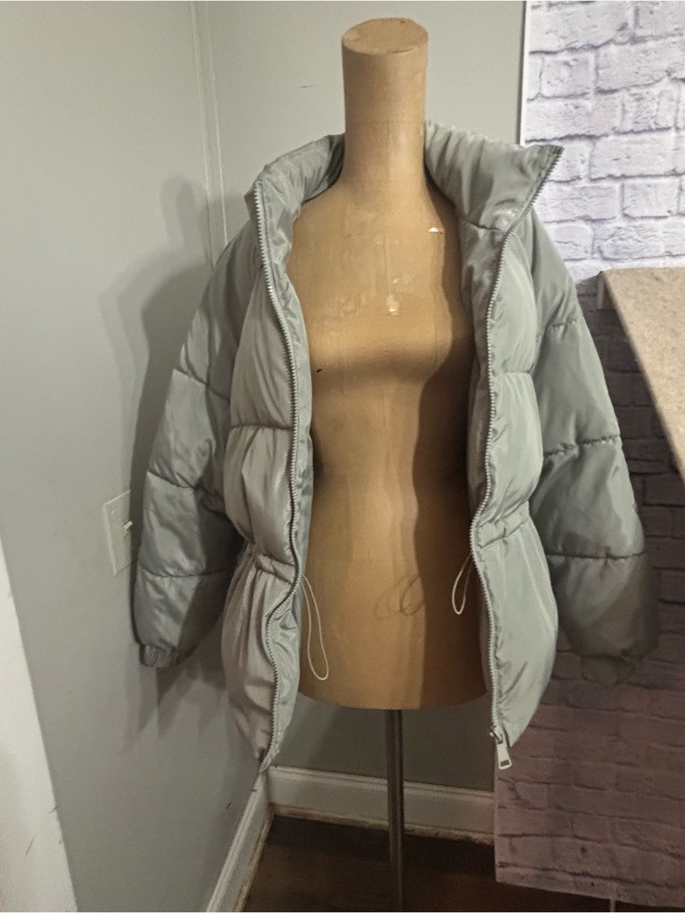 CISONO Women’s Medium Sage Green Puffer Jacket Padded Full Zip
